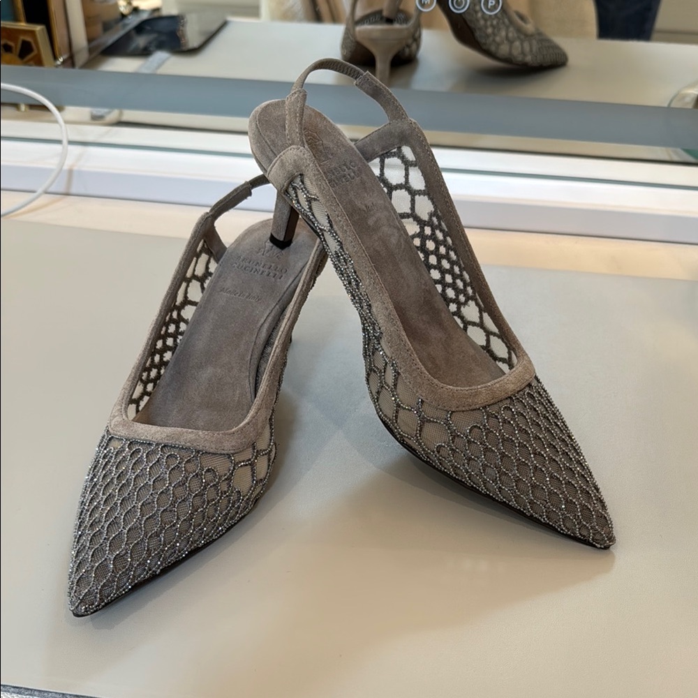 Brunello Cucinelli Gray Mesh Stiletto Heels